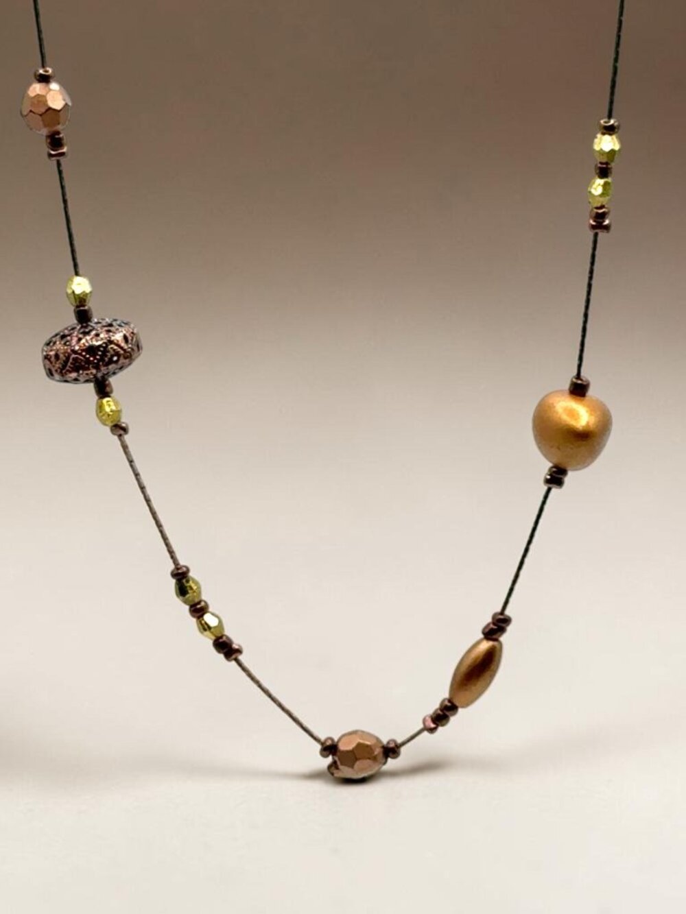 Copper-Tone Fancy Bead Long Necklace